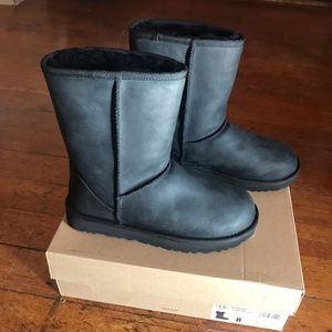 Authentic classic short black leather UGG boots
